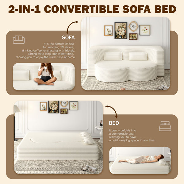Floor Sofa With 2 Pillows, Convertible Twin Size Mattress For Living Room