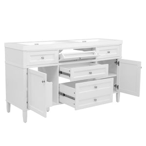 Bathroom Vanity With Double Sink, 3 Drawers, 2 Doors, Adjustable Shelves, Freestanding - White