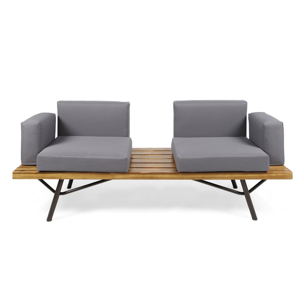 Outdoor Sofa With Cushions And Iron Legs - Dark Gray