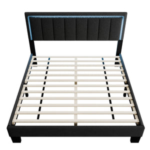 Bed With Channel Tufting And Built In LED Headboard