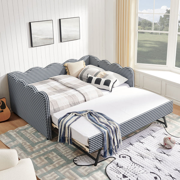 Gingham Daybed & USB Charging Port, Wave-Shaped Design