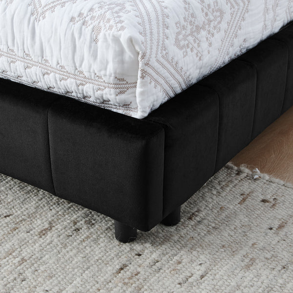 Storage Elegant Upholstered Tufted Bed Frame With Backrest And Armrests