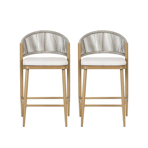 Outdoor 26" Counter Height Metal Frame Counter Stools With Scallop Shaped Backrest & Water Resistant Cushions