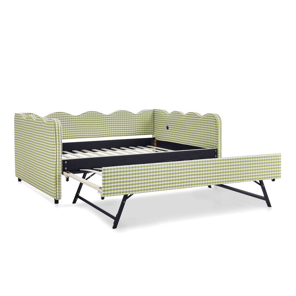 Gingham Daybed & USB Charging Port, Wave-Shaped Design