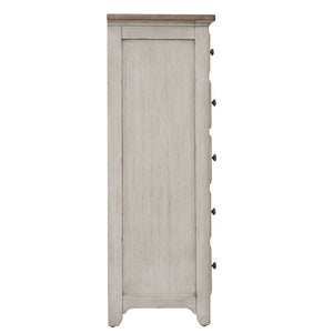 Farmhouse Reimagined - 5 Drawer Chest - Antique White / Chestnut Tops