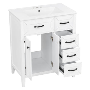 Bathroom Vanity With Sink, Freestanding Design, Soft Close Doors & Drawers - White