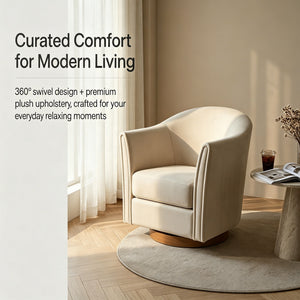 360 Degree Rotating Barrel Armchair For Living Room - Cream Beige