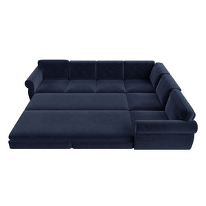 L-Shaped Sofa Couch With Pull Out Bed With Nailhead Trim & Rolled Arm