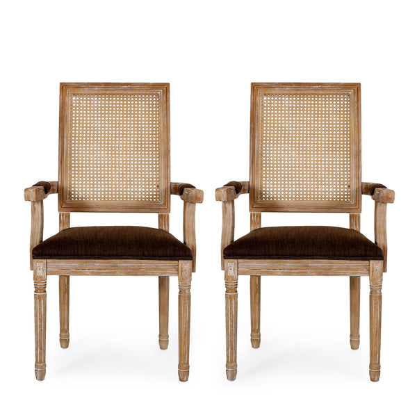 Elegant French Country Style Dining Chair With Cane Backrest