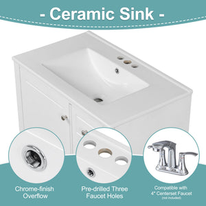 Freestanding Bathroom Vanity With Sink, Soft Close Door, 3 Drawers