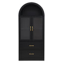 Arched Top Storage Cabinet With Fixed 2 Tier Shelves, 2 Large Drawers