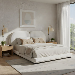 King Size Upholstered Platform Bed With Split Headboard - White