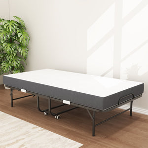 Twin Extra Long Folding Bed For Tall People, Heavy-Duty Rollaway Guest With Memory Foam Mattress - Black