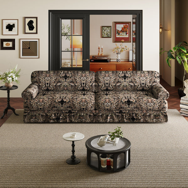 Luxuriously Comfortable Cloud Couch With Elegant Rolled Arms & Pleated Skirt Design
