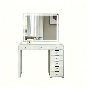 Makeup Vanity Desk With LED Lighted Mirror, 9 Drawers For Bedroom - Gloss White