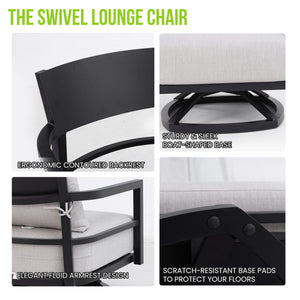 Outdoor Swivel Lounge Chair With Sunbrella Cushion, Weather Resistant - Ember Black