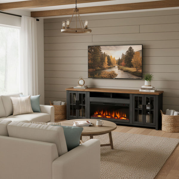 Fireplace TV Stand Console For TVs Up To 100" - Black / Whiskey