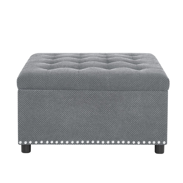 Square Tufted Storage Ottoman With Nailhead Trim