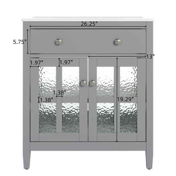 Bathroom Vanity With Ceramic Sink, Adjustable Shelf & Tip Out Tray