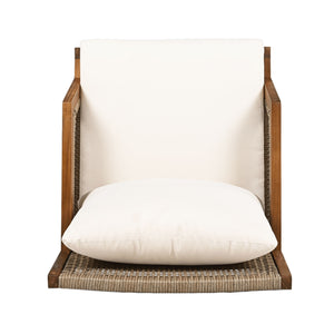 Acacia Wood Patio Furniture Club Chair, Outdoor Wicker Armchair, Deep Seating With Soft Cushions For Porch - Teak / Mix Brown