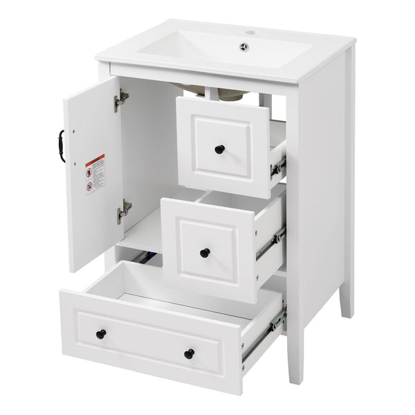 Freestanding Bathroom Vanity With Sink, Soft Closing Cabinet And Drawers - White
