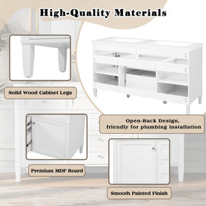 Bathroom Vanity With Double Sink, 3 Drawers, 2 Doors, Adjustable Shelves, Freestanding - White