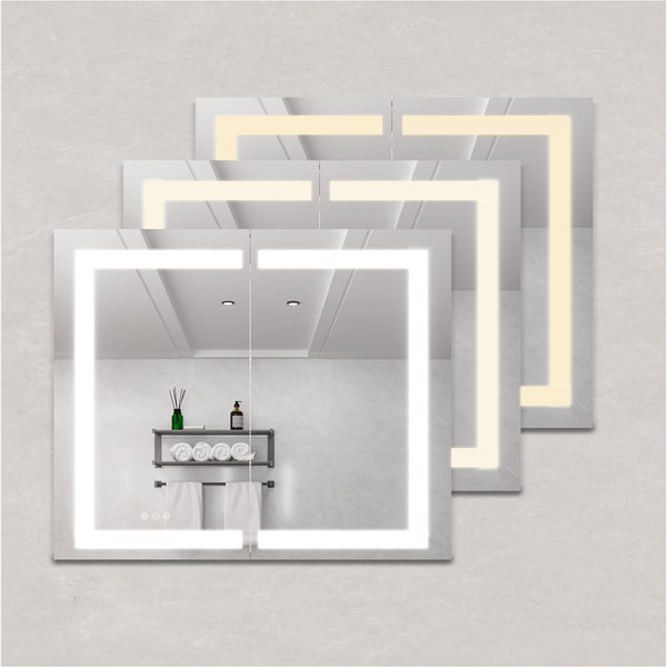 Medicine Cabinet With LED Vanity Mirror, Anti-Fog, Waterproof, Dimmable With Touch Switch