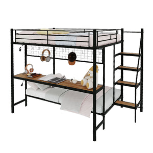 Bunk Bed With Built In Desk And LED Lighting