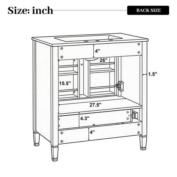 Elegant Fluted Bathroom Vanity With Sink, Soft Close Doors & Drawer