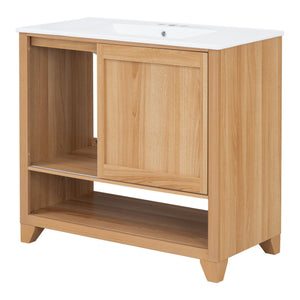 36" Bathroom Vanity With Sink, Soft Close Drawers - Natural