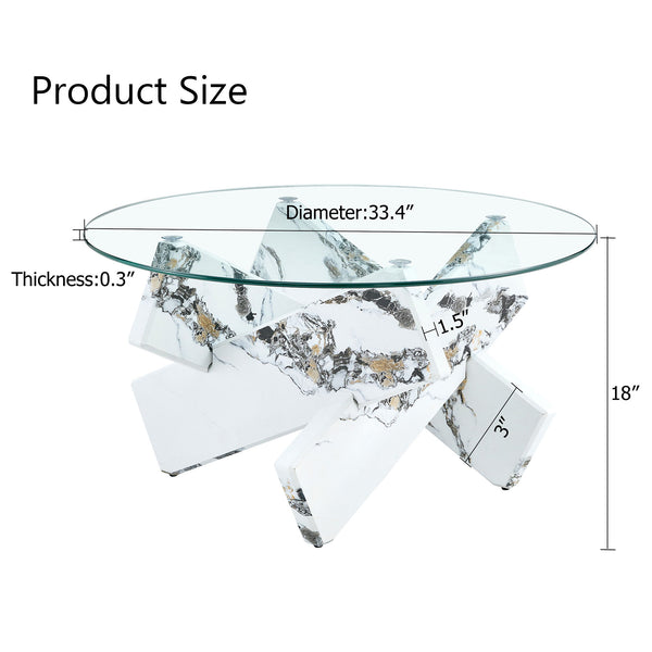 Modern Round Glass Coffee Table With Tempered Glass