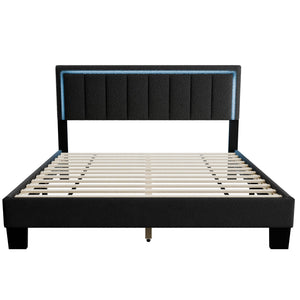 Bed With Channel Tufting And Built In LED Headboard