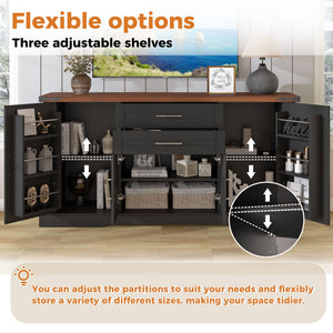 Barn Door Storage Cabinet With 2 Drawers & Door Rack, Adjustable Shelves