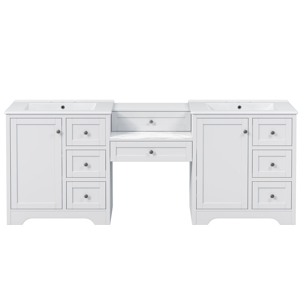 Double Sink Bathroom Vanity With Countertop, 2 Ceramic Sinks, 6 Drawers, Soft Close Design
