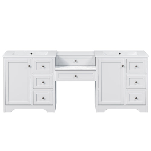 Double Sink Bathroom Vanity With Countertop, 2 Ceramic Sinks, 6 Drawers, Soft Close Design