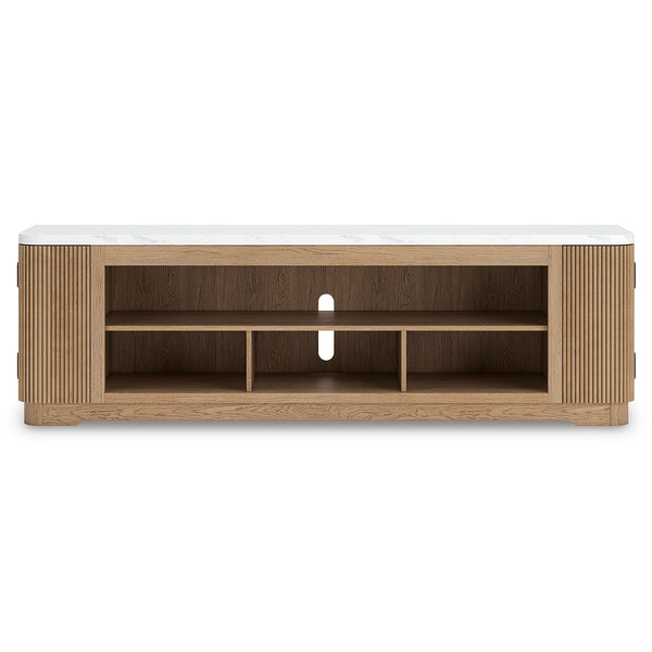 Camdill - XL TV Stand With Fireplace Option - Light Brown