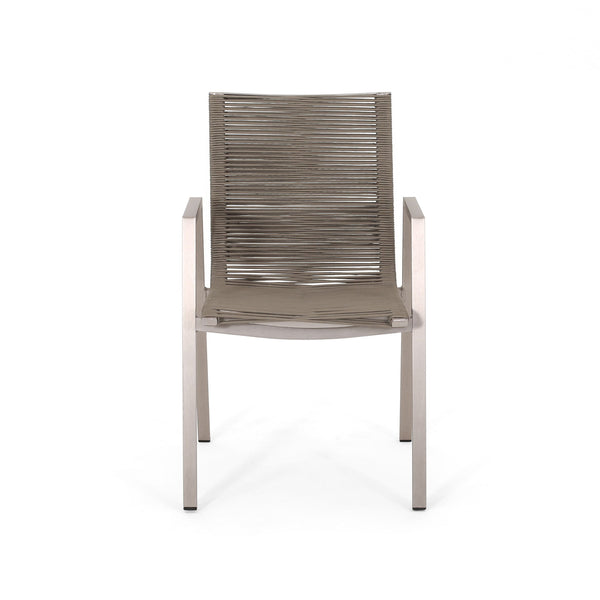 Outdoor Modern Aluminum Dining Chair Set With Rope Sea (Set of 2)