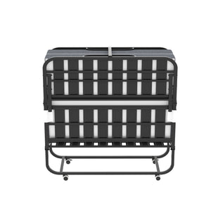 Twin Wide Folding Bed For Tall People, Extra Long & Wide Rollaway With Memory Foam, Heavy-Duty Capacity Guest, Spacious Portable Cot - Black