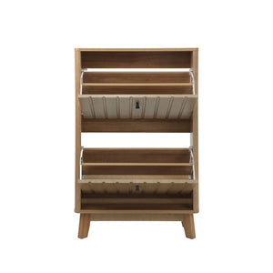 Entryway Shoe Cabinet With Flip Down Storage, Ultra Thin Freestanding Design For Home Use - Oak