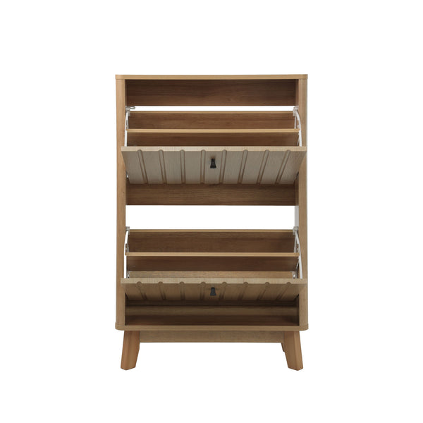 Entryway Shoe Cabinet With Flip Down Storage, Ultra Thin Freestanding Design For Home Use - Oak