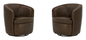 Barolo - 100% Italian Leather Swivel Club Chair (Set of 2)