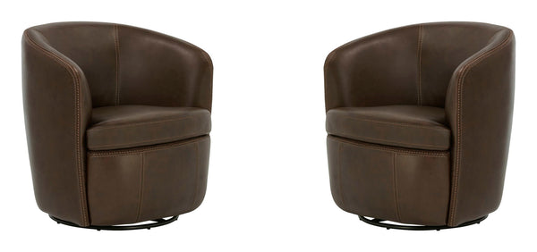 Barolo - 100% Italian Leather Swivel Club Chair (Set of 2)