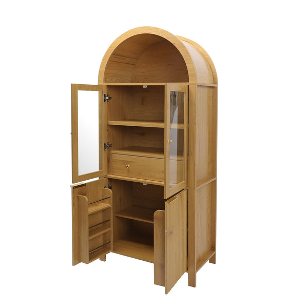 Fluted Tall Arched Pantry Cabinet With Adjustable Shelves
