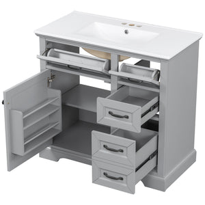 36" Bathroom Vanity With Sink, 2 Tip-Out Drawers, Soft Close Hinges