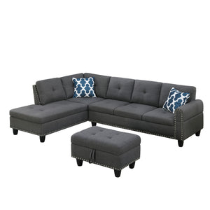 Alger - Left Hand Facing Sofa & Chaise With Ottoman - Dark Gray