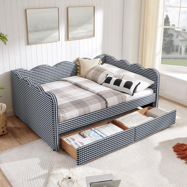 Gingham Daybed & USB Charging Port, Wave-Shaped Design
