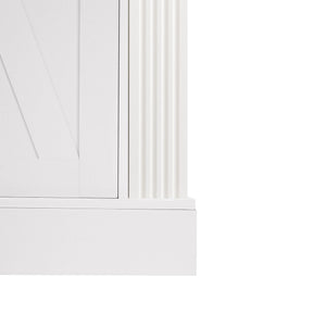 Barn Door Storage Cabinet With 2 Drawers & Door Rack, Adjustable Shelves