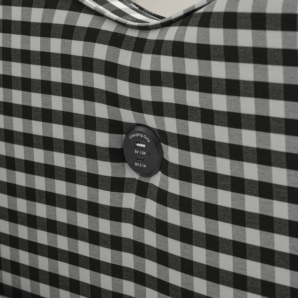 Gingham Daybed With USB Charging Port, Wave-Shaped Design