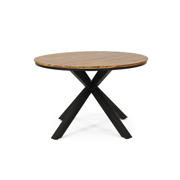 5 Piece Outdoor Dining Set With Round Table And 4 Wrapped Chairs - Black / Brown / Teak