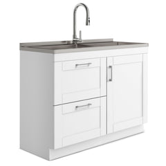 Shaker - Modern Wide Laundry Cabinet With Faucet And Sink - White